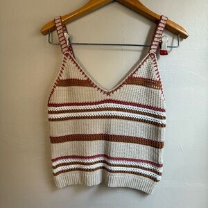 Item & Thread Crochet Knit Striped Crop Tank Top Boho 70s Vibes Festival Medium